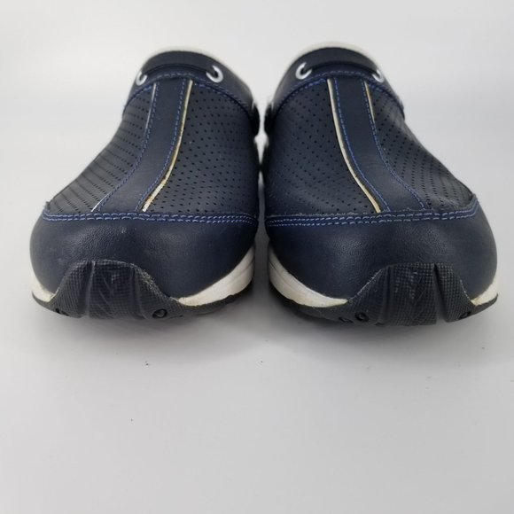 Easy Spirit Women US 8.0 Shoes Mule Clog Slide Slip On Travel Navy Blue Leather - Picture 5 of 14